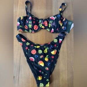 Fruit Print Black Bikini Set
